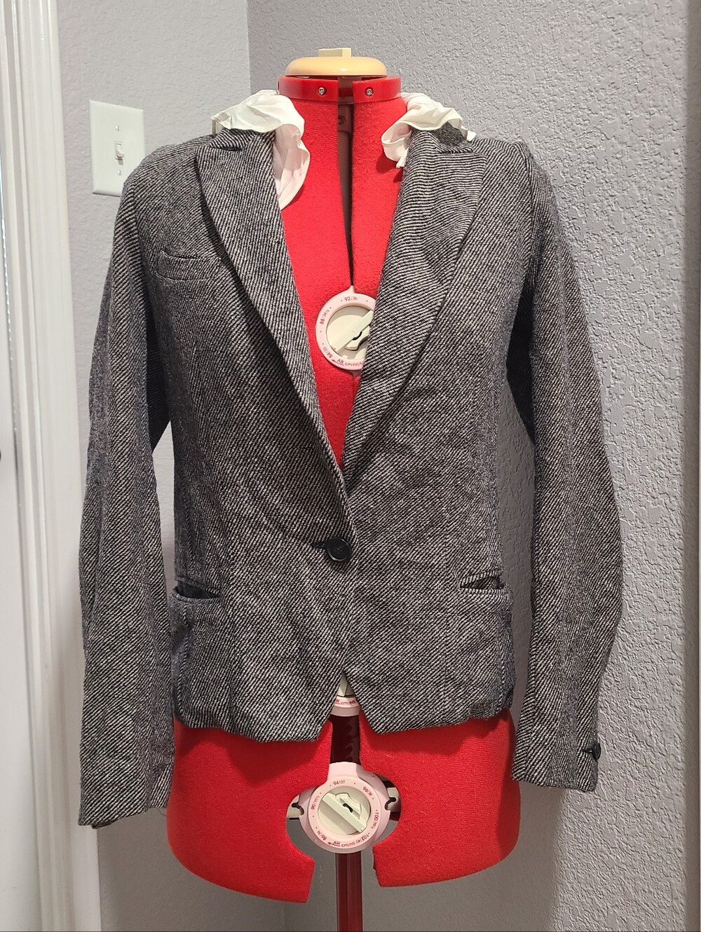 Isabel Marant Etoile Wool Blend Black And Cream Tweed Blazer With Silk Collar 1